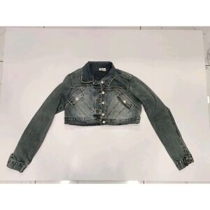 Younique Women's Cropped Denim Jacket Size L Distressed Y2K Style
